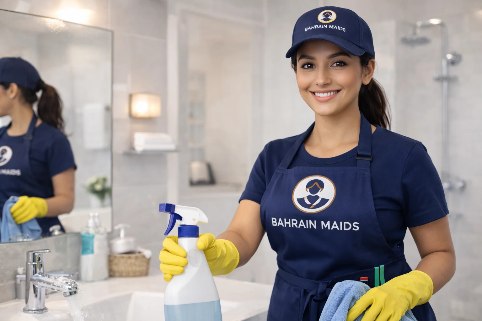 Professional deep cleaning services in Bahrain by Bahrain Maids sanitizing bathroom surfaces